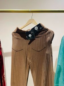 Brown Flared Ribbed Pants