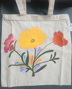 Floral Painted Canvas Tote Bag