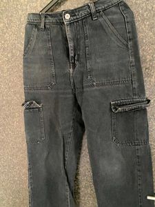 Grey black Denim Cargo Pants