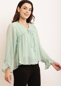 Mint Green Tie-Front Peplum Blouse