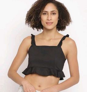 Black Ruffle Crop Top(From STALK)