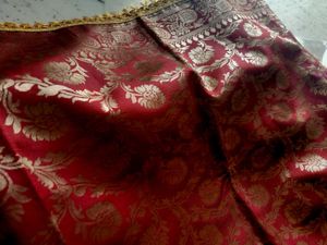 Maroon &amp; Gold Floral Banarasi Silk Sari