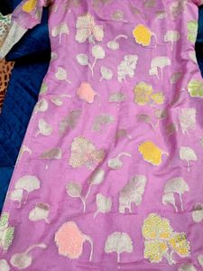Pink Floral Banarasi Kurta With Bottom