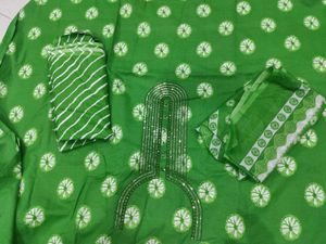 Green Embellished Dress Material mix