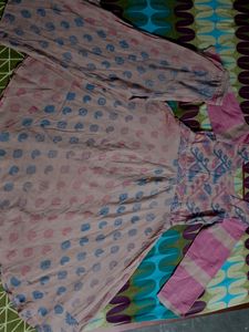 COTTON FROCK SUIT WITH PLAZZO IN OFF WHITE COLOR