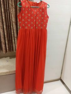 Orange Gold-Embroidered Dress