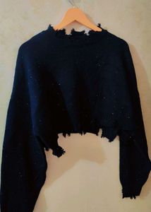 Damaged Style Black Pullover