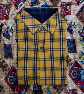 Yellow &amp; Navy Blue Plaid Shirt