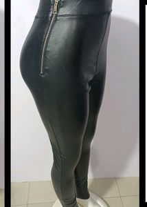 Faux Leather Zipper Leggings Free Sz Fit 28-3