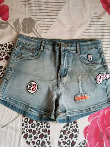 Cute Denim Patch Shorts