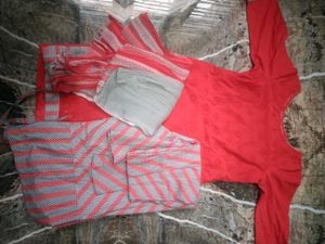 Red &amp; Grey stitched Kurthi Set