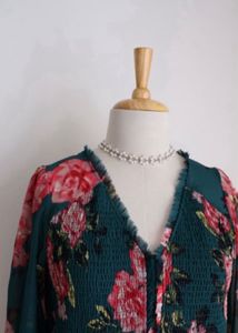 Smocked Floral Peplum Top