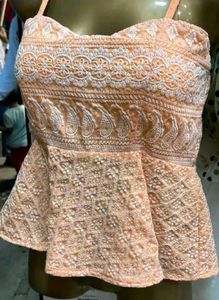 Peach Floral Peplum Tank Top
