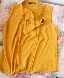 Mustard Sleeveless Bow Top