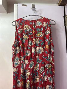 Red floor length floral dress