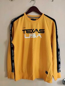 Full Sleeves  With Print Strip Yellow Tshirt
