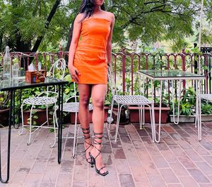 Orange Faux Leather Mini Dress
