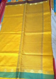 Elegant Bright Yellow Saree with lotus motifs
