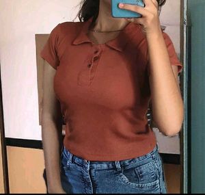 Ribbed Crop Polo Shirt - Retro Style
