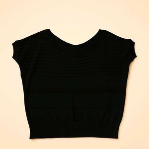 Elegant Black Ribbed Knit Top – Soft Stretch Fit