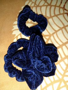 Blue Velvet Bow Scrunchie