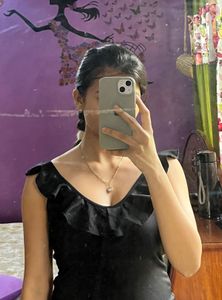 Ruffle Trim Black Tank Top