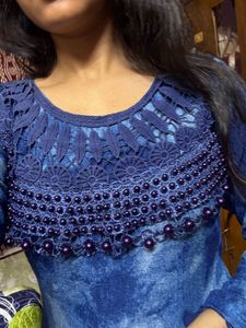 Navy Blue Beads Lace Dress