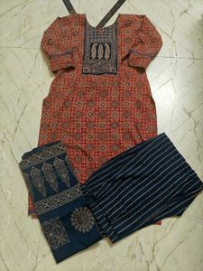 Ajrakh Print Shirt With Pant N Dupatta