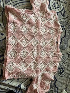 Pink & White Crochet Diamond Floral Top