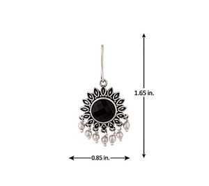 Silver Tone Black Stone Drop Earrings