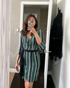Printed Wrap Dress In Dark Green