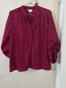 Burgundy Button-Up Blouse
