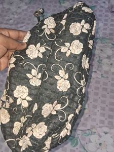 Black White Flora Handbag