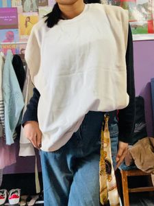 Cream Sleeveless Sweatshirt Vest