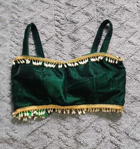 Velvet Green Back Knot Blouse