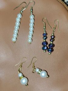 Earrings 👂 Pearl 🦪 And Beads 🧿 + Pouch 👝 🤎
