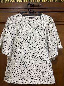 White Polka Dot Flared Sleeve Top – Size XL
