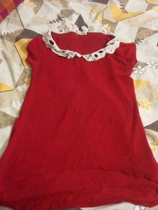 Red Top with Crochet Collar