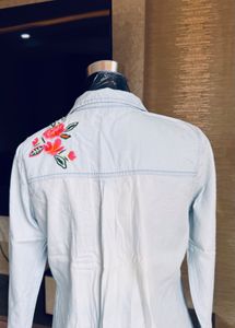 Embroidered Shirt Light Blue Thick Cotton