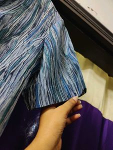 Abstract Blue Green Wavy Stripe Collared Shirt