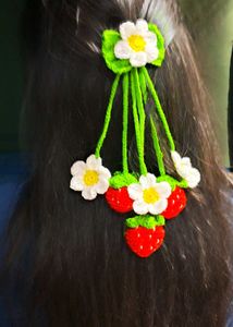 Crochet Strawberry Flower Hair Clip