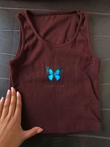 Brown Butterfly Crop Top