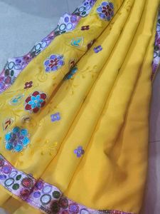 Elegant Embroidered Yellow Saree