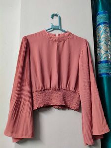 Peach Pleated Sleeve Top