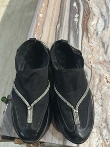 Black Embellished Slip-On Sneakers