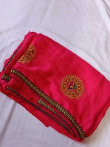 Elegant Pink Embroidered Saree