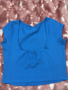 Blue Ribbed Knit Top