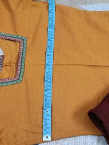 Stiched Mustard Kurti with Maroon Dupatta