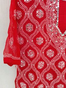 Red Embroidered Kurta