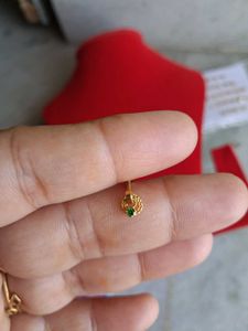 Gold Nose Pin with Green Stone